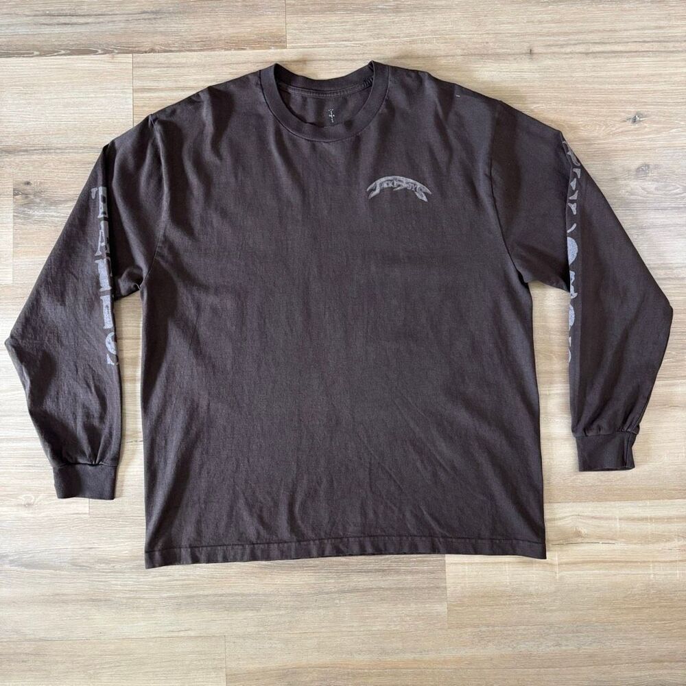 Travis Scott Jackboys 2 Brown Double Sided Long Sleeve Shirt Size XL Hip Hop Rap
